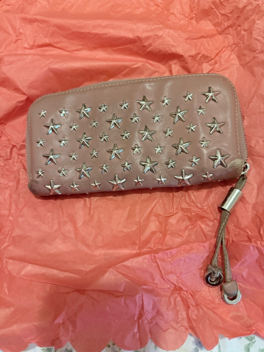 Jimmy Choo Pink Star-Studded Zip Wallet
